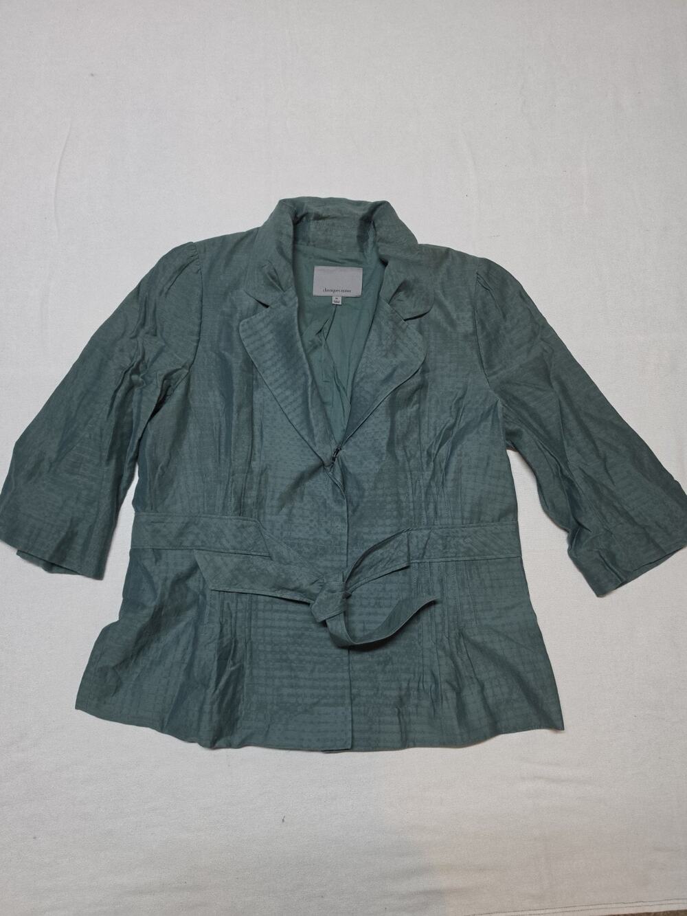Classiques Entier Women’s XL Teal Belted Blazer Jacket 3/4 Sleeve Textured...